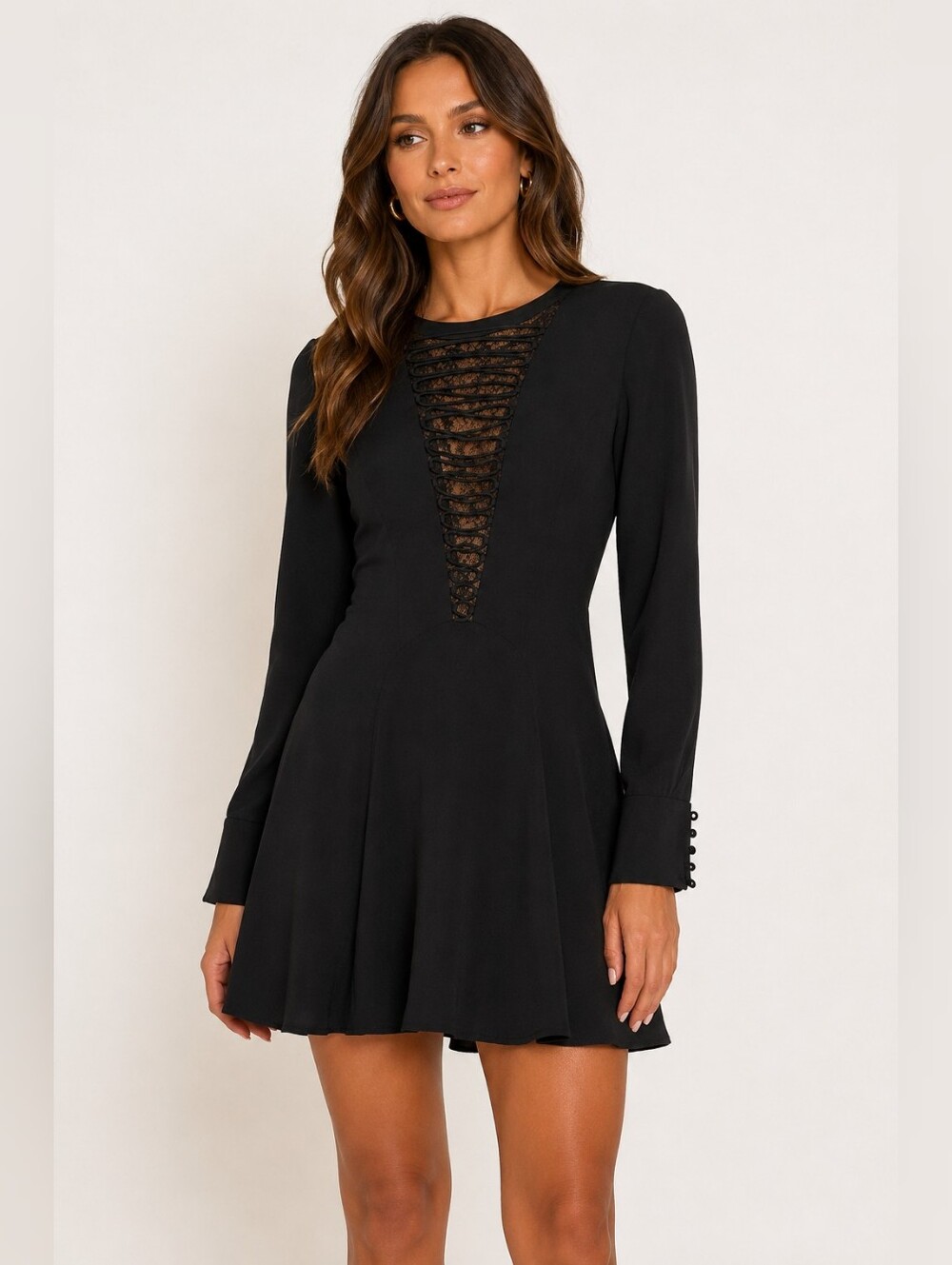 A.L.C. Black Lace Up Cutout Mini Dress Long Sleeve Size 8